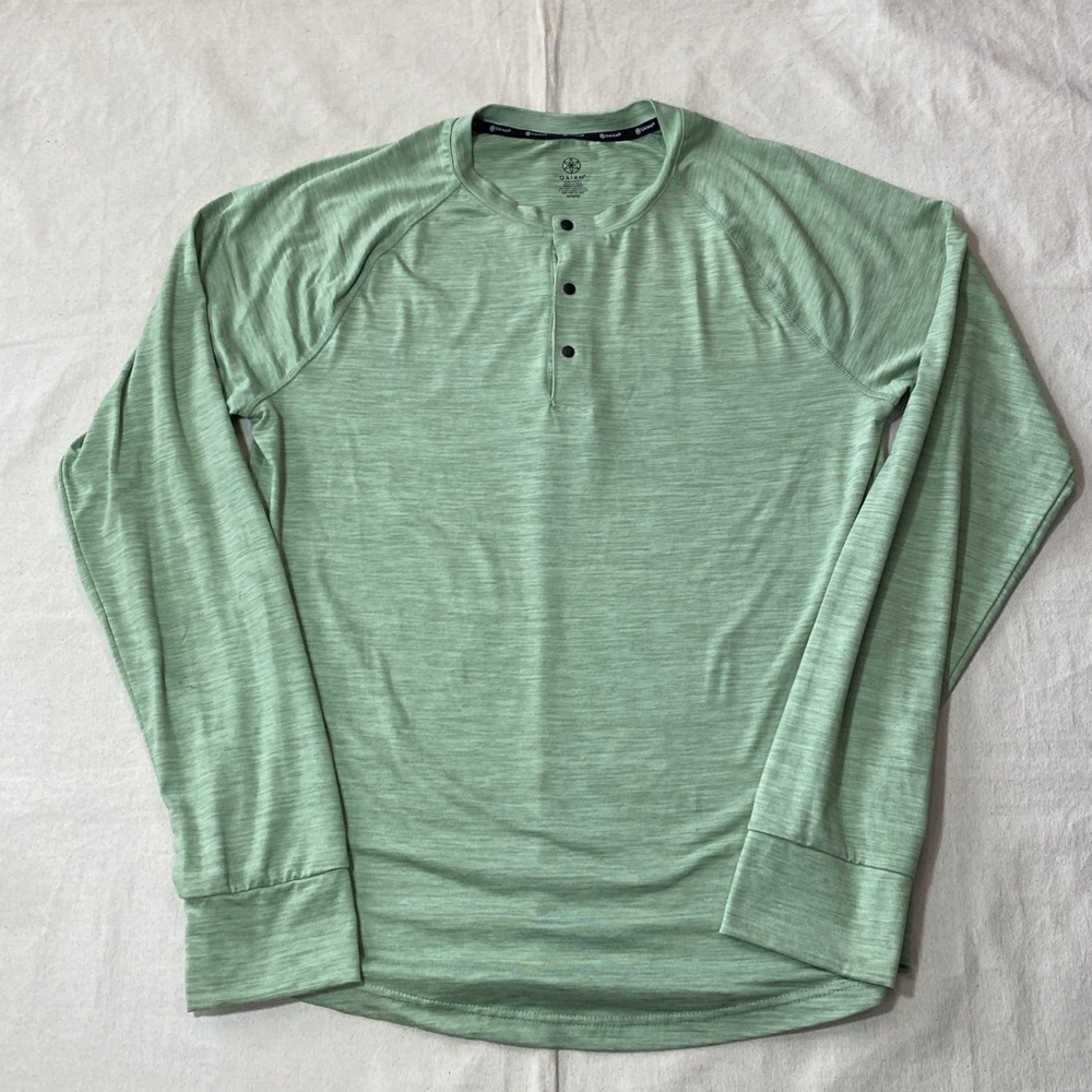 Men's Gaiam Long Sleeve Henley Snap Green Yoga Hiking